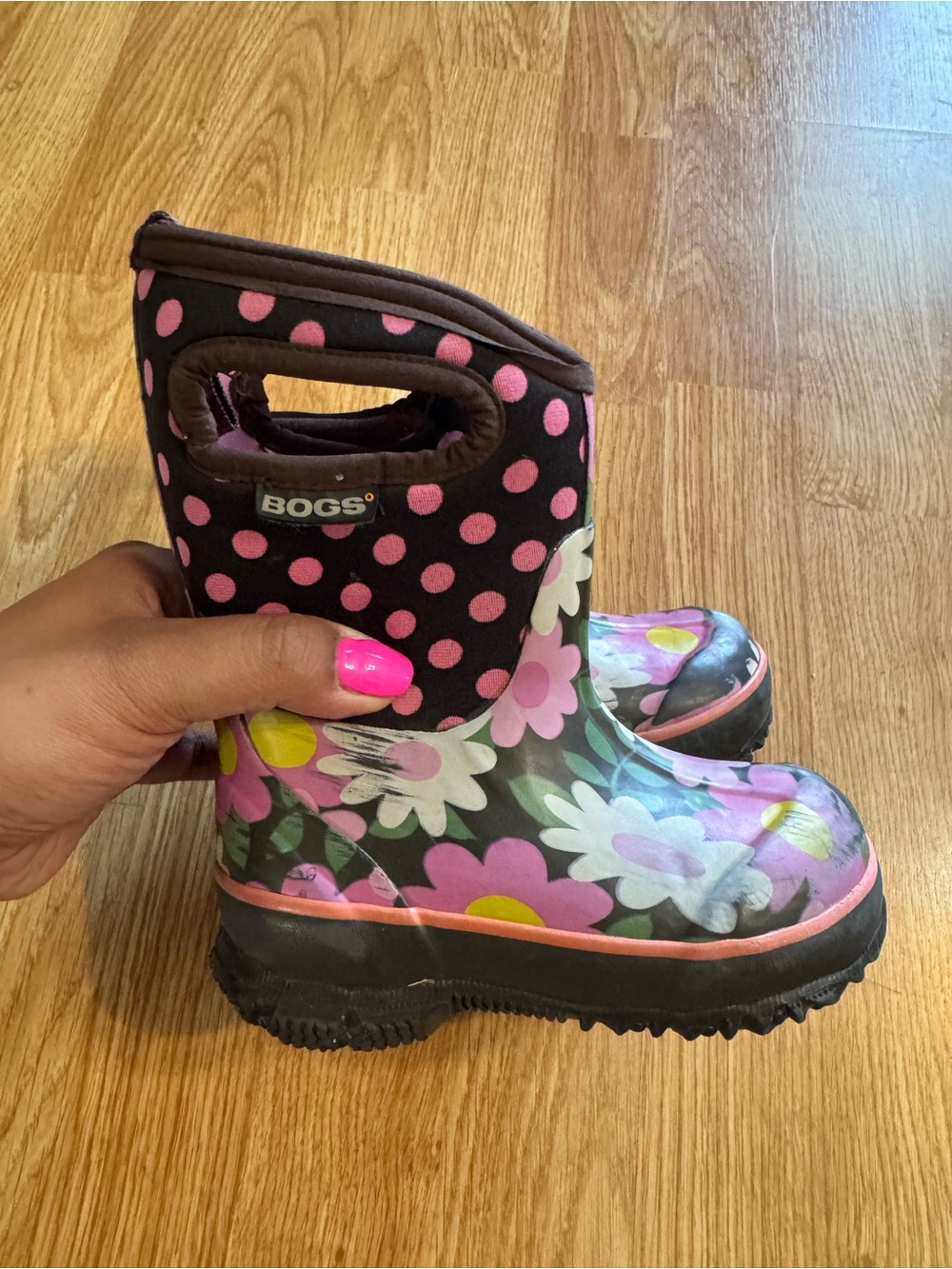 Bogs Kids Pink Floral & Polka Dot Rain Boots